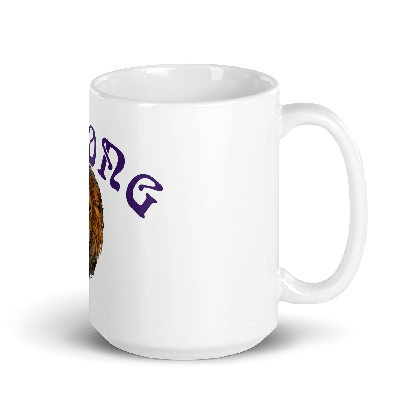 “STRONG”White Glossy Mug W/Arch Purple Font