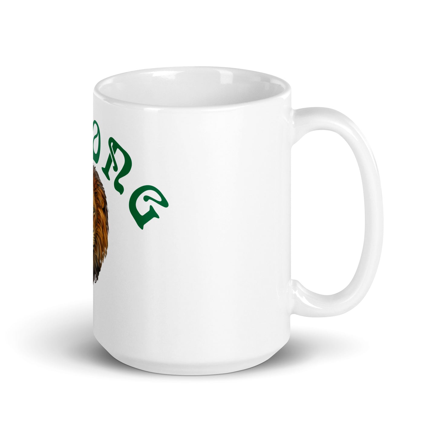 “STRONG”White Glossy Mug W/Arch Green Font