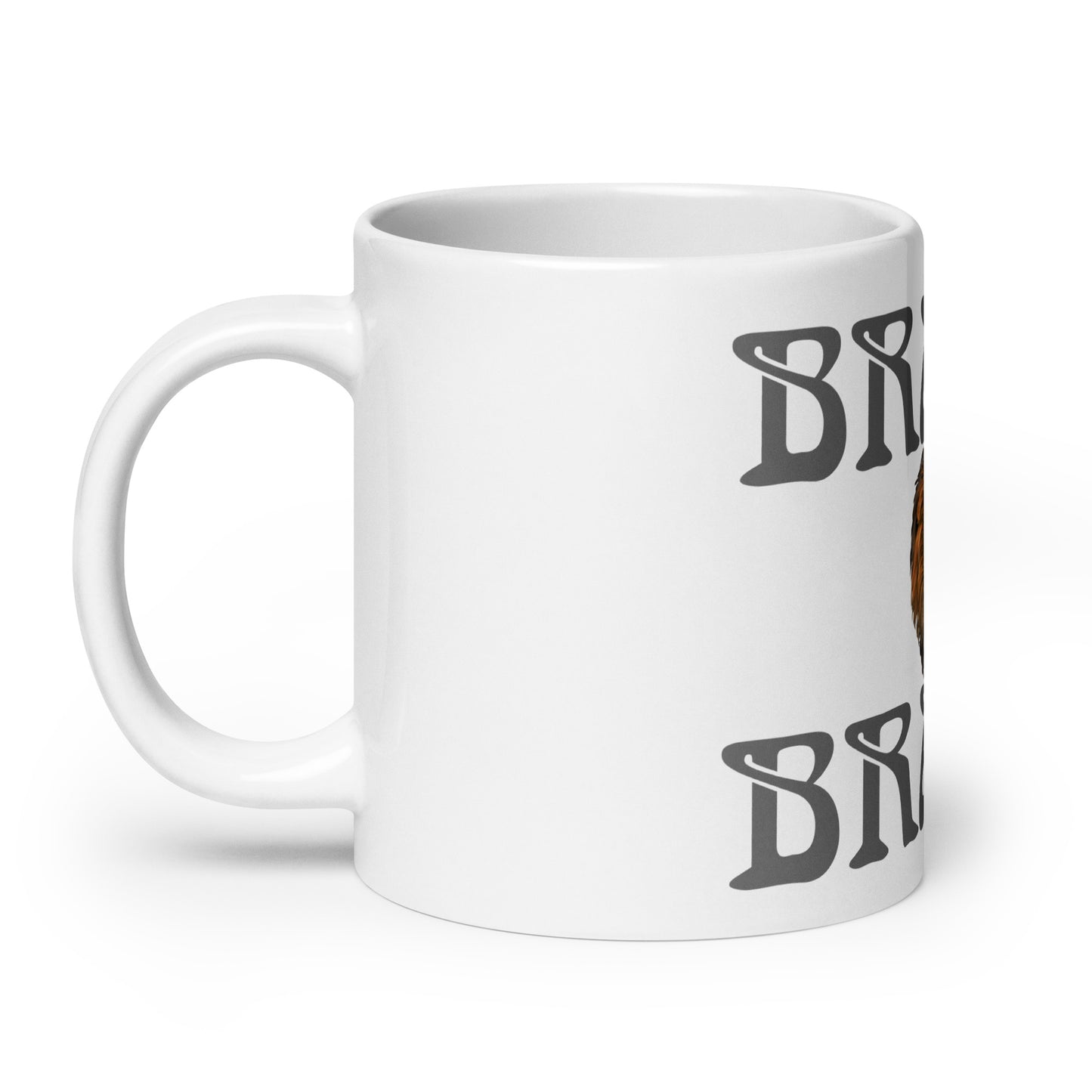 “BRAVE!”White Glossy Mug W/Grey Font