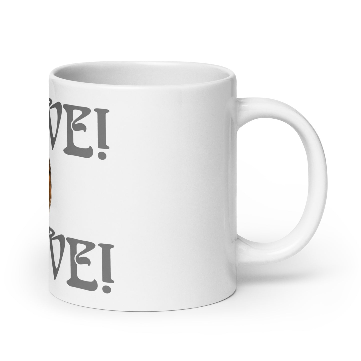 “BRAVE!”White Glossy Mug W/Grey Font