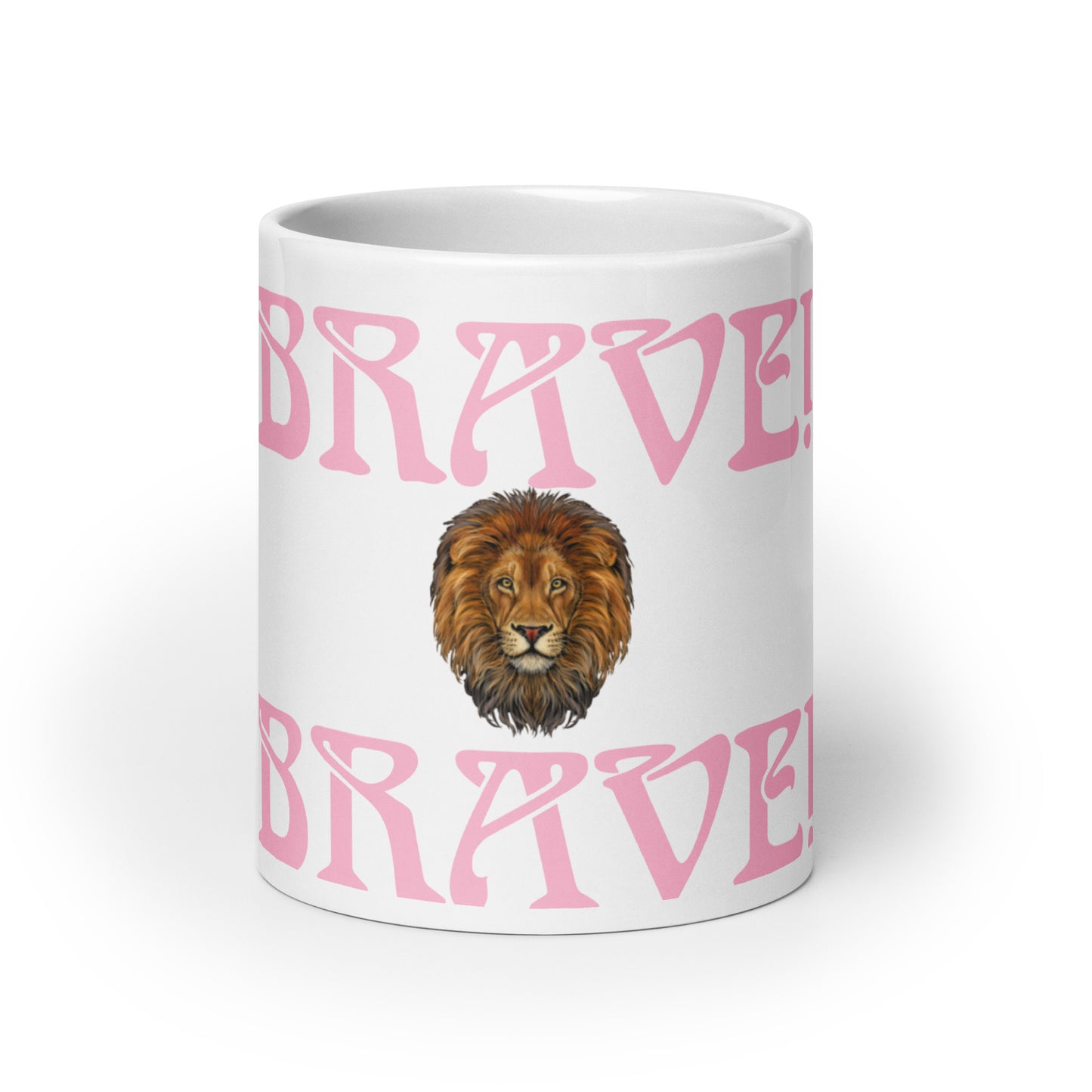 “BRAVE”White Glossy Mug W/Cotton Candy Font