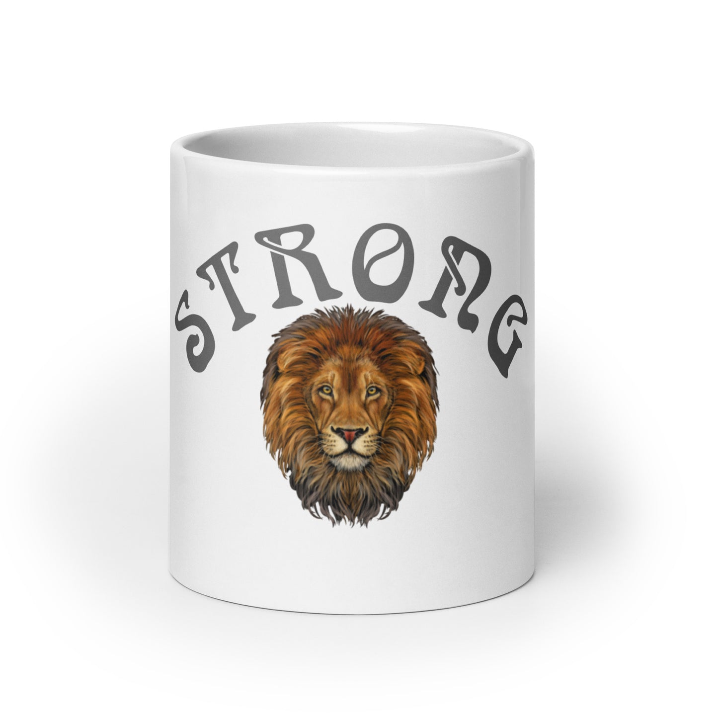 “STRONG”White Glossy Mug W/Arch Grey Font