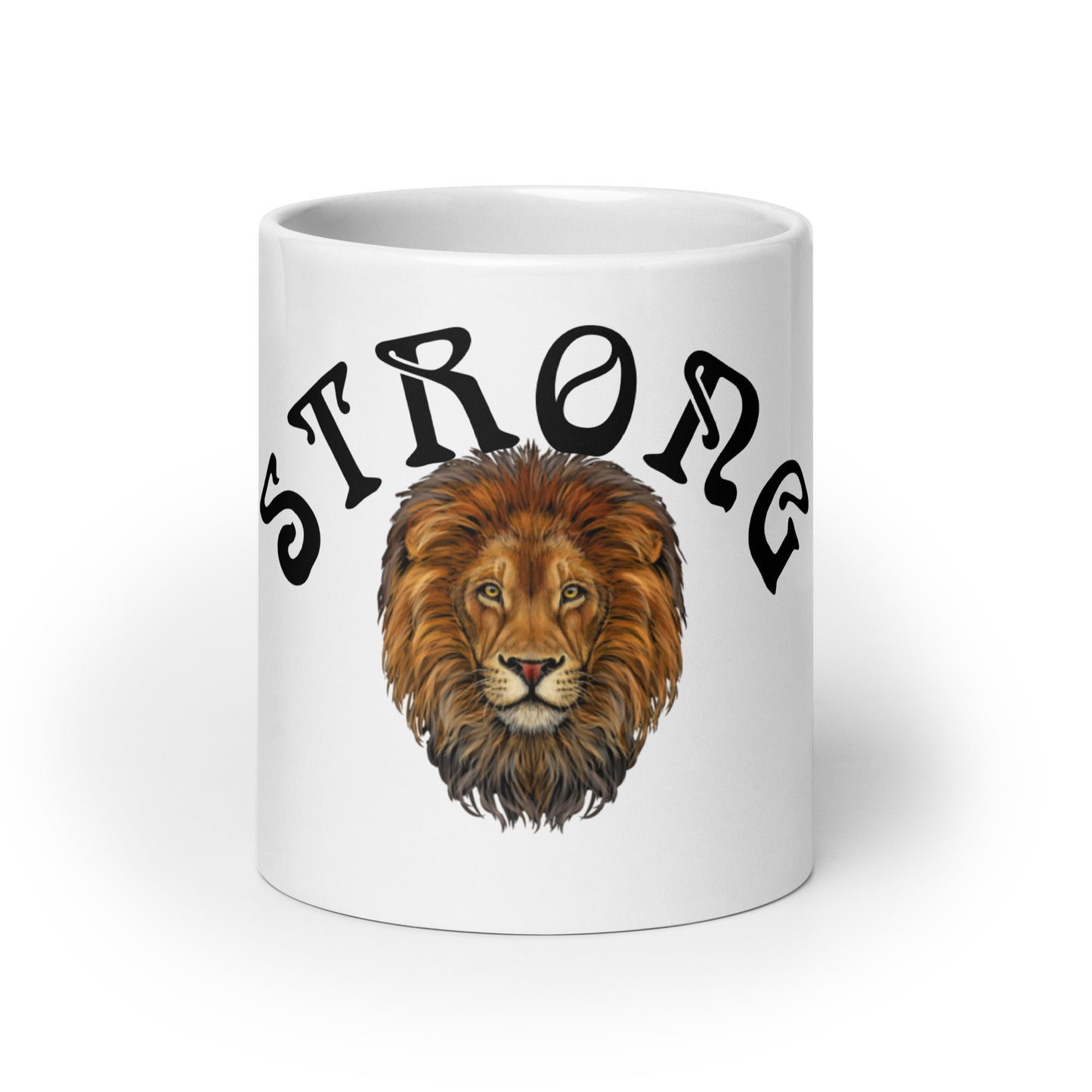 “STRONG”White Glossy Mug W/Arch Black Font