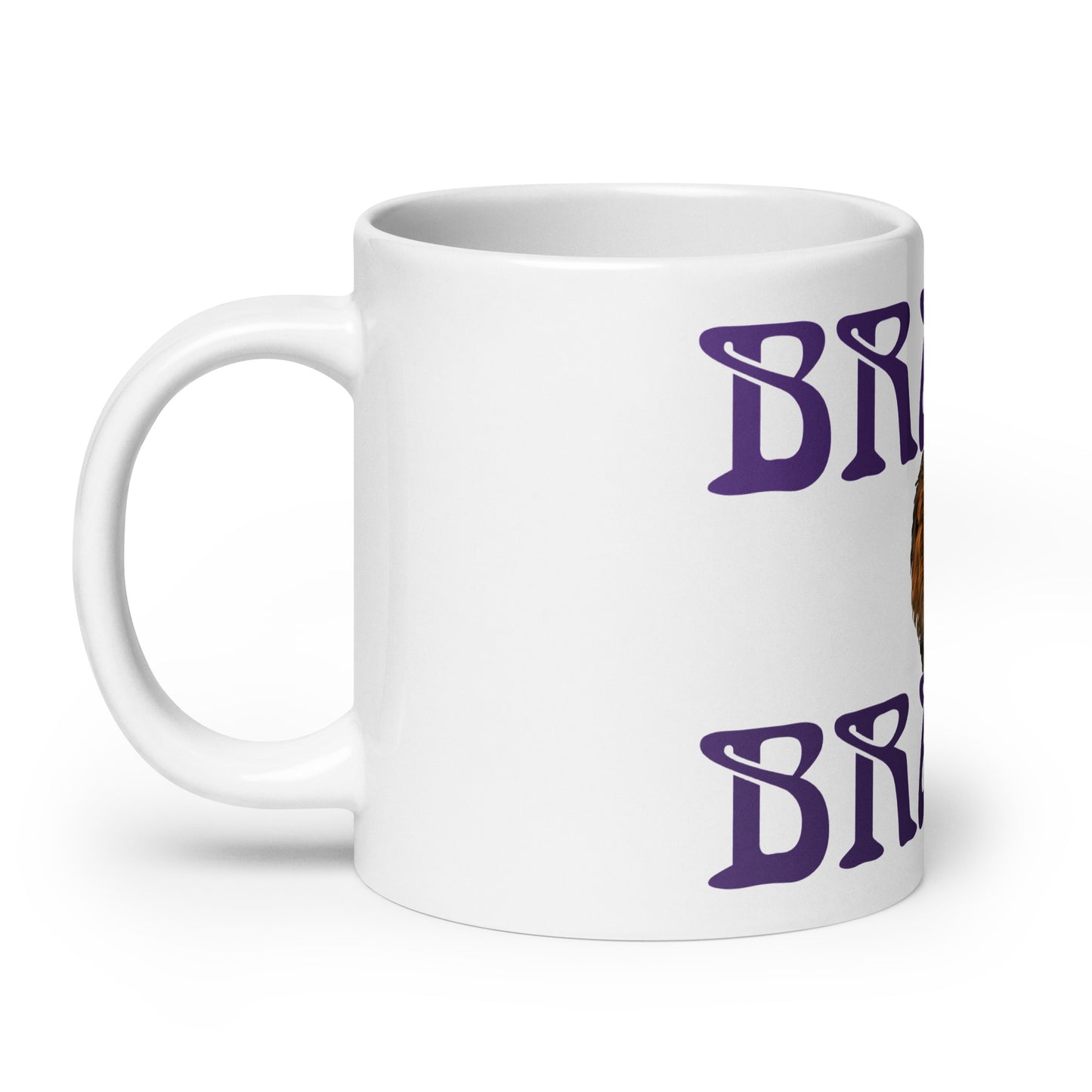 “BRAVE”White Glossy Mug W/Purple Font