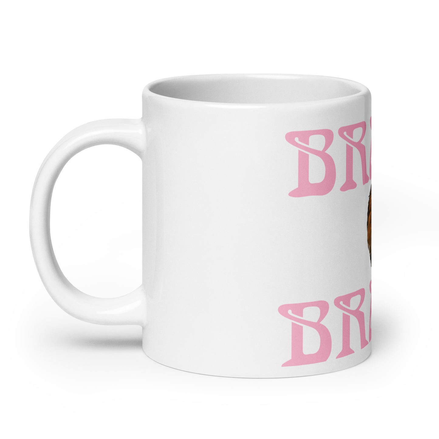 “BRAVE”White Glossy Mug W/Cotton Candy Font