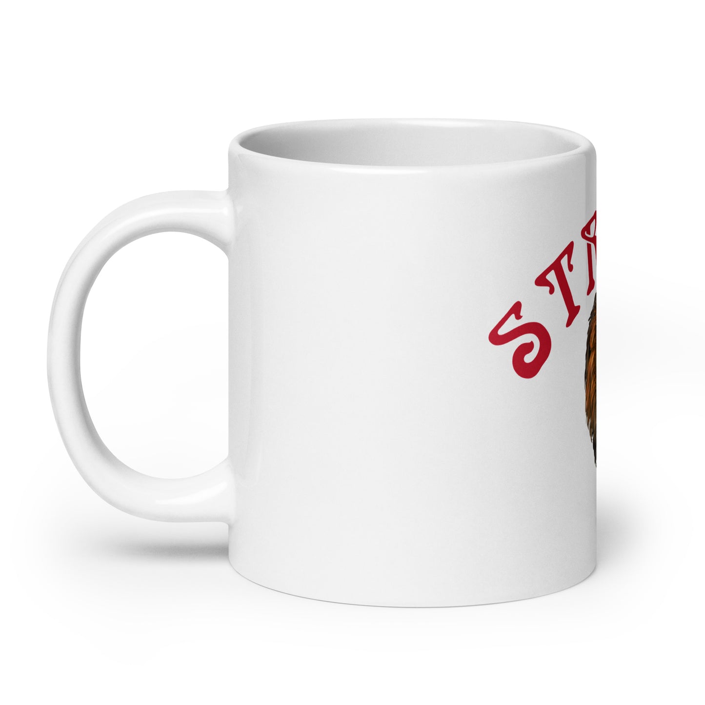 “STRONG”White Glossy Mug W/Arch Red Font