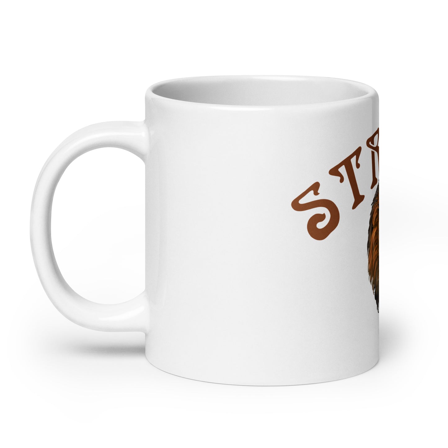 “STRONG”White Glossy Mug W/Arch Brown Font