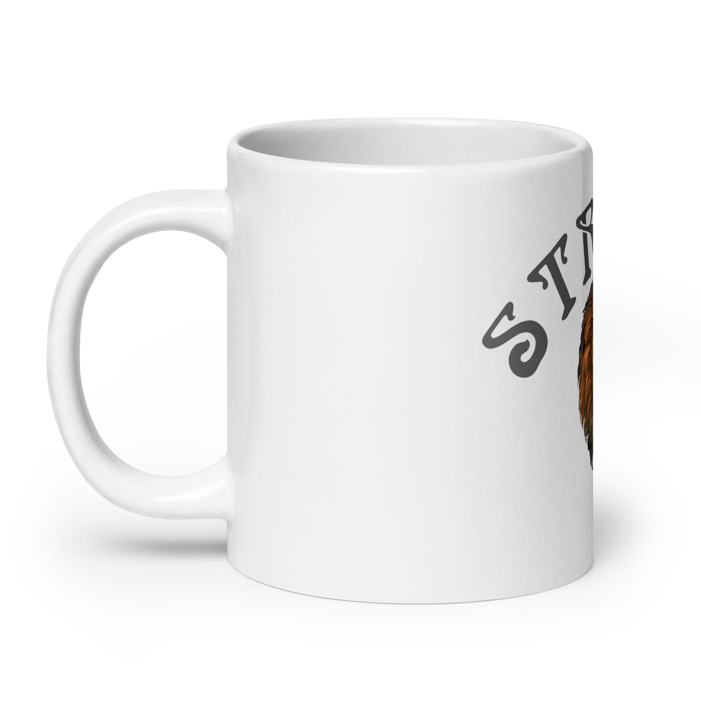 “STRONG”White Glossy Mug W/Arch Grey Font