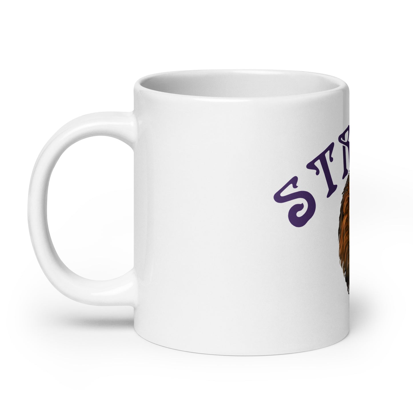 “STRONG”White Glossy Mug W/Arch Purple Font