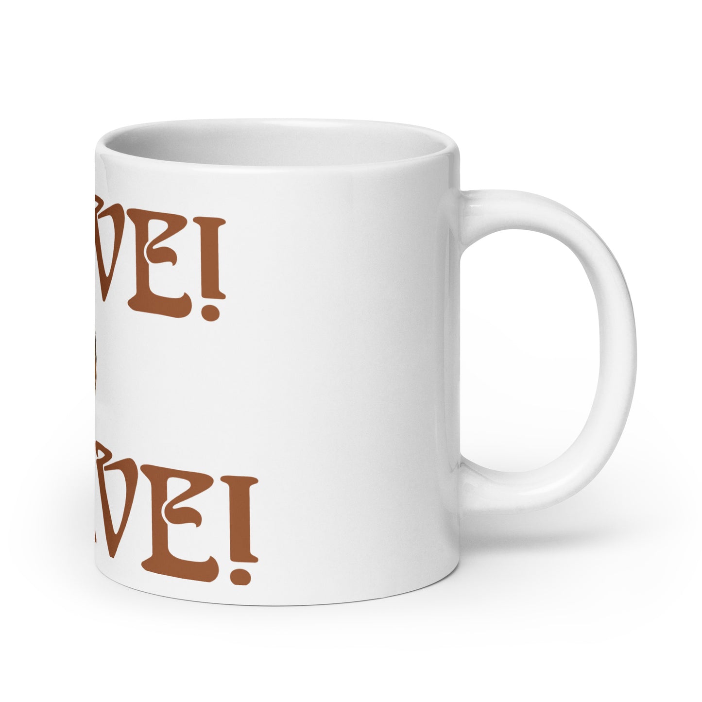 “BRAVE”White Glossy Mug W/Brown Font