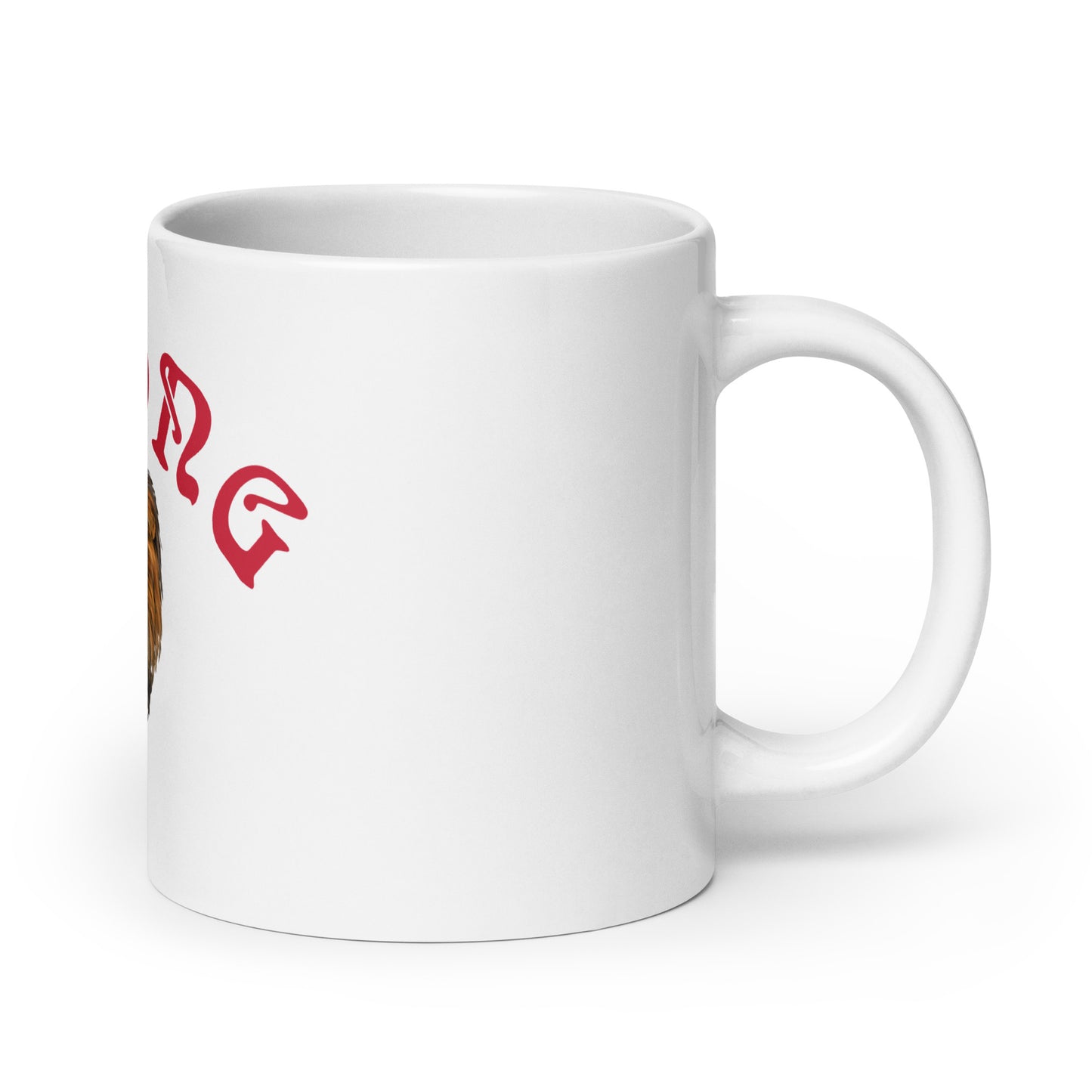 “STRONG”White Glossy Mug W/Arch Red Font