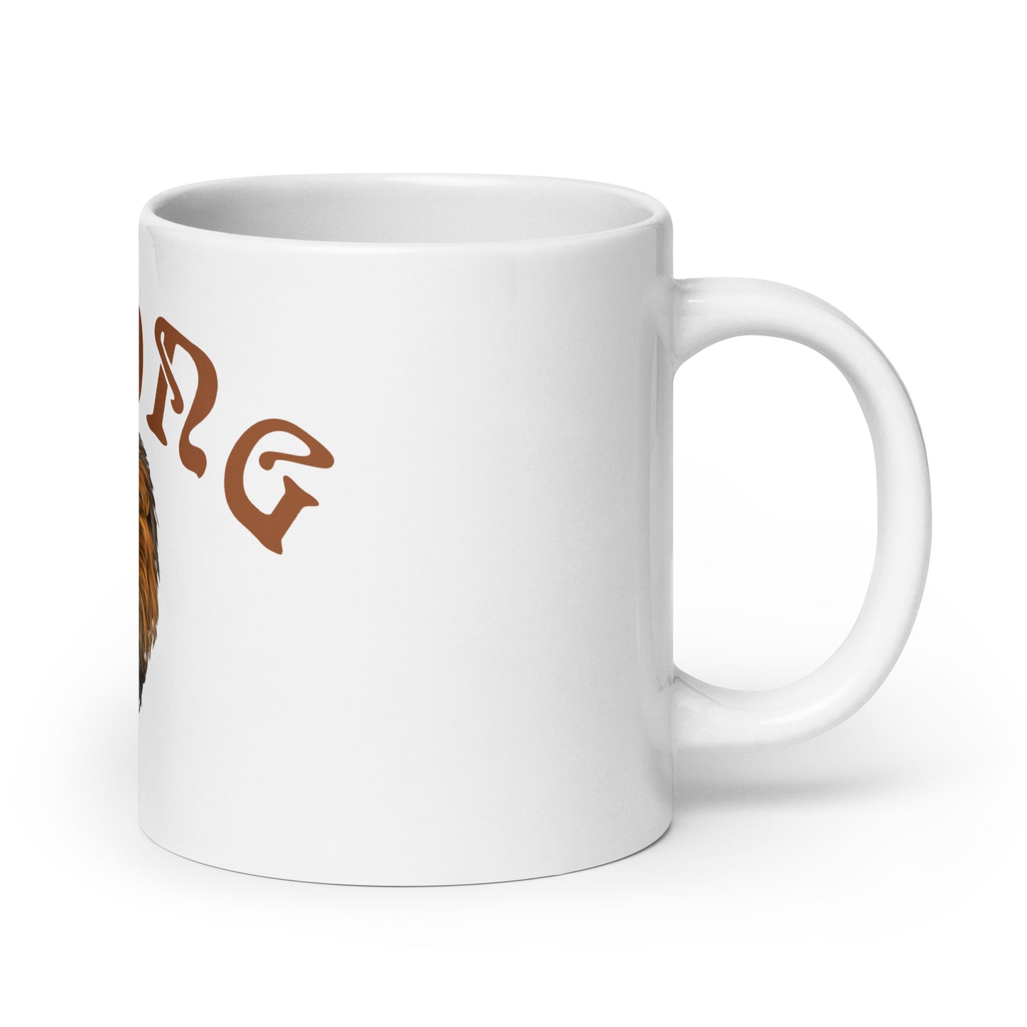 “STRONG”White Glossy Mug W/Arch Brown Font