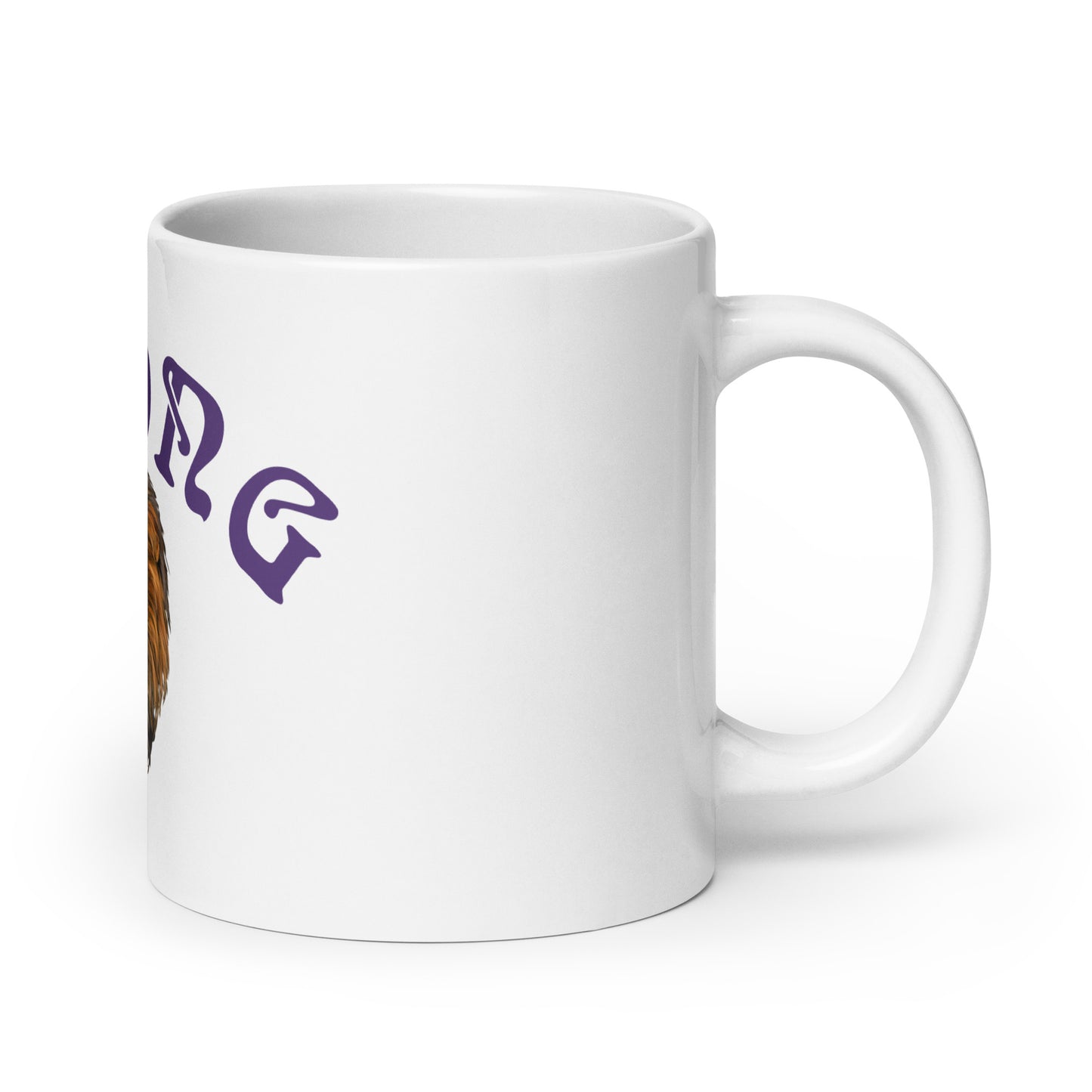 “STRONG”White Glossy Mug W/Arch Purple Font