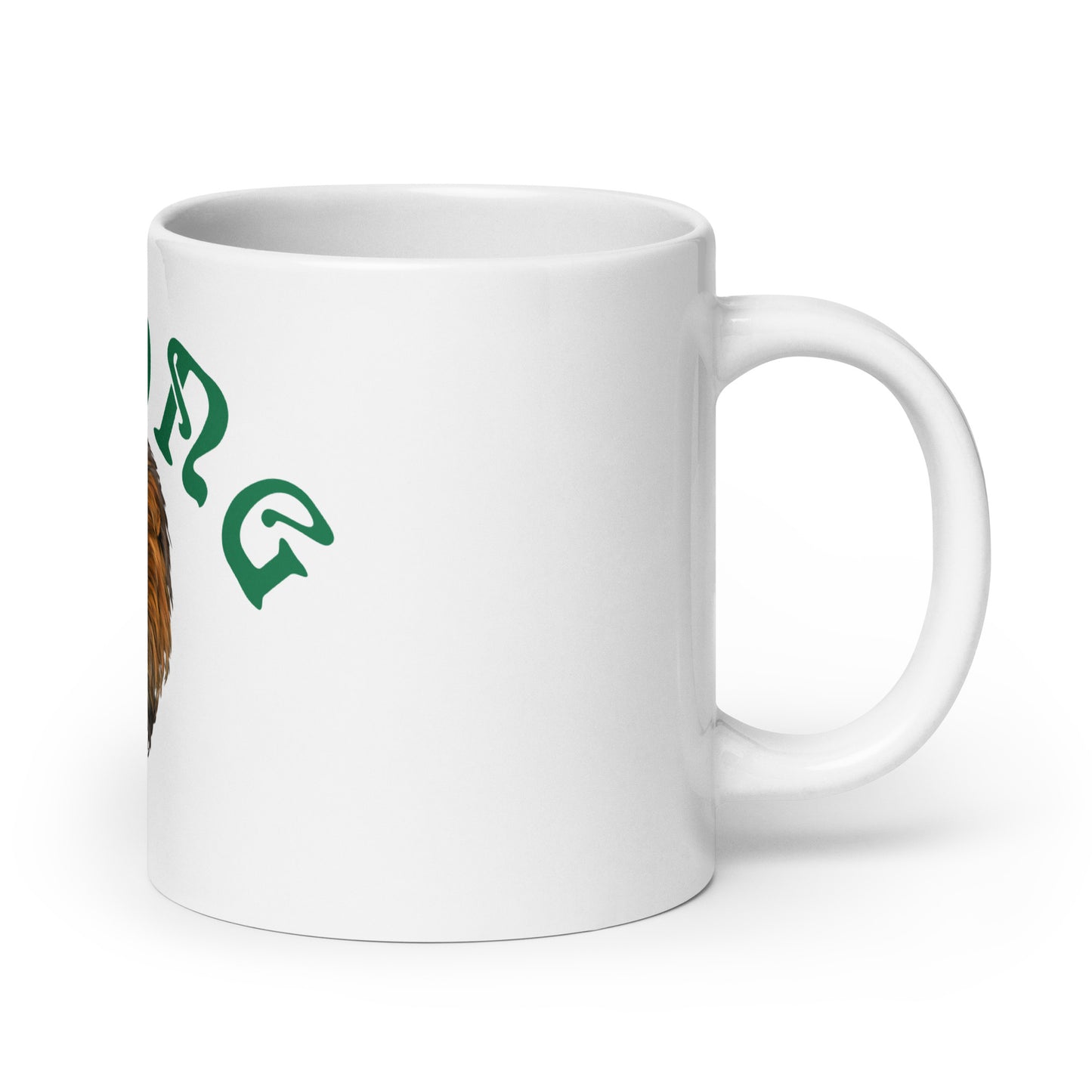 “STRONG”White Glossy Mug W/Arch Green Font