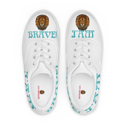 “I’AM BRAVE!”White Women’s Lace-Up Canvas Shoes W/Viking Font