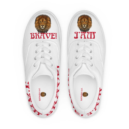 “I’AM BRAVE!”White Women’s Lace-Up Canvas Shoes W/Red Font