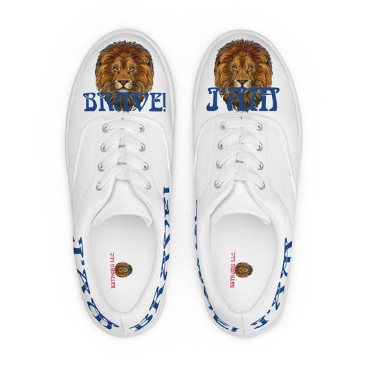 “I’AM BRAVE!”White Women’s Lace-Up Canvas Shoes W/Blue Font