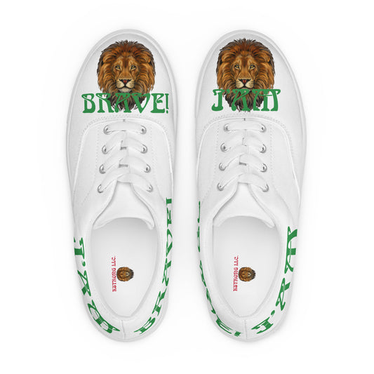 “I’AM BRAVE!” White Women’s Lace-Up Canvas Shoes W/Green Font