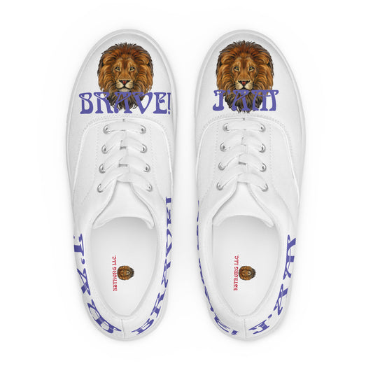 “I’AM BRAVE!”White Women’s Lace-Up Canvas Shoes W/Purple Font