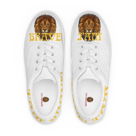“I’AM BRAVE!”White Women’s Lace-Up Canvas Shoes W/Yellow Font