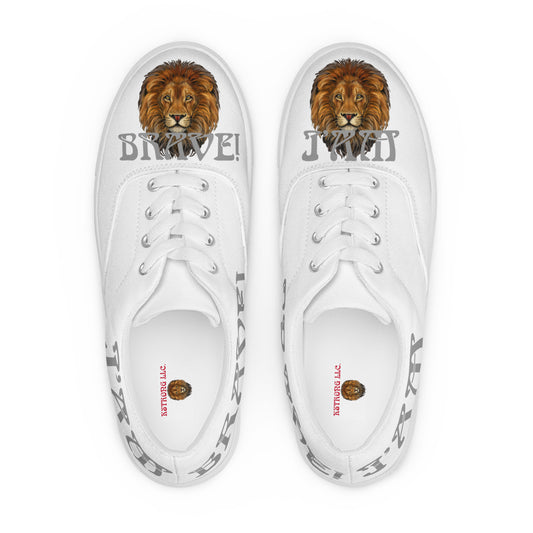 “I’AM BRAVE!”White Women’s Lace-Up Canvas Shoes W/Grey Font