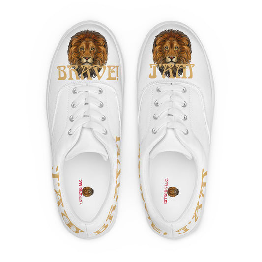 “I’AM BRAVE!”White Women’s Lace-Up Canvas Shoes W/Fawn Font