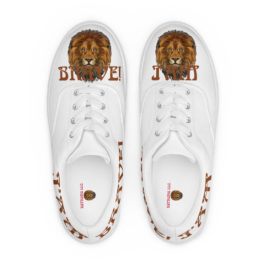 “I’AM BRAVE!” White Women’s Lace-Up Canvas Shoes W/Brown Font