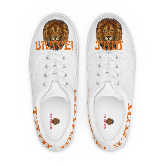 “I’AM BRAVE!” White Women’s Lace-Up Canvas Shoes W/Orange Font
