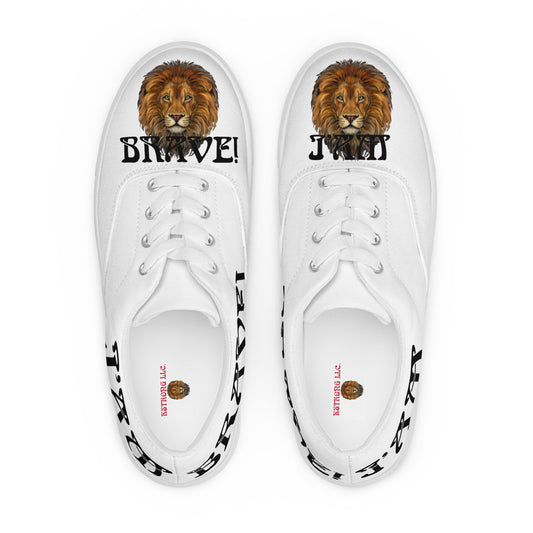“I’AM BRAVE!” White Women’s Lace-Up Canvas Shoes W/Black Font