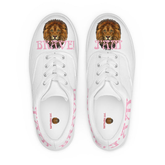 “I’AM BRAVE!” White Women’s Lace-Up Canvas Shoes W/Cotton Candy Font