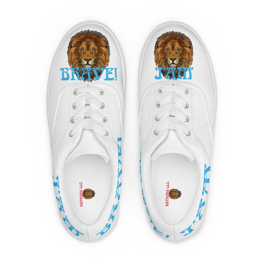 “I’AM BRAVE!”White Women’s Lace-Up Canvas Shoes W/SkyBlue Font