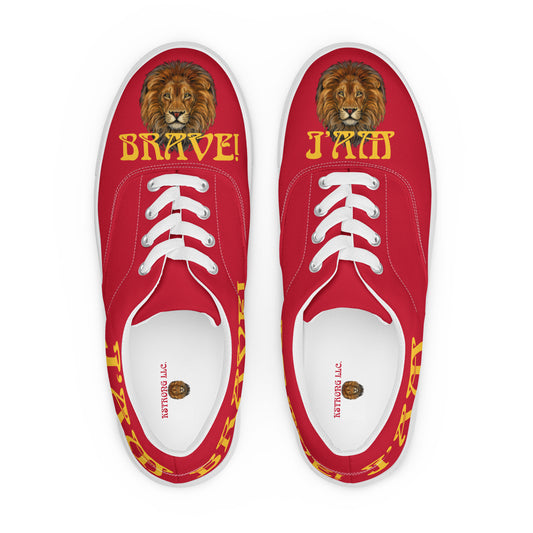 “I’AM BRAVE!”Red Women’s Lace-Up Canvas Shoes W/Yellow Font