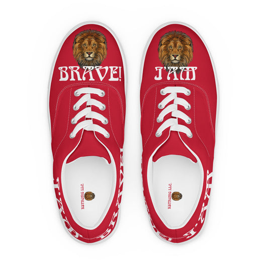 “I’AM BRAVE!”Red Women’s Lace-Up Canvas Shoes W/White Font