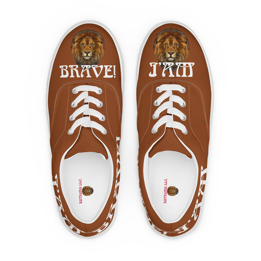 “I’AM BRAVE!”Brown Women’s Lace-Up Canvas Shoes W/White Font