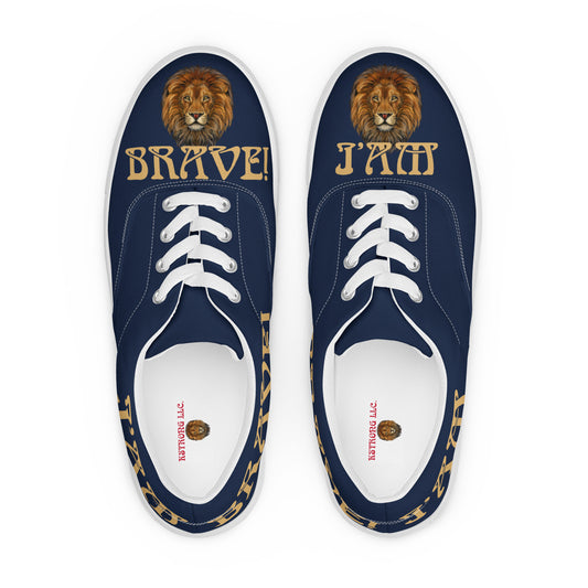 “I’AM BRAVE!”Blue Women’s Lace-Up Canvas Shoes W/Fawn Font