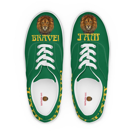 “I’AM BRAVE!” Green Women’s Lace-Up Canvas Shoes W/Yellow Font