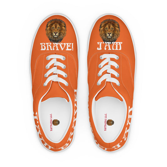 “I’AM BRAVE!”Orange Women’s Lace-Up Canvas Shoes W/White Font