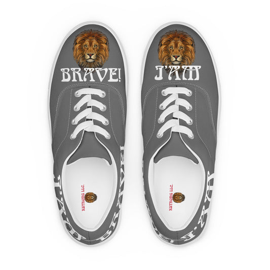 “I’AM BRAVE!” Grey Women’s Lace-Up Canvas Shoes W/White Font