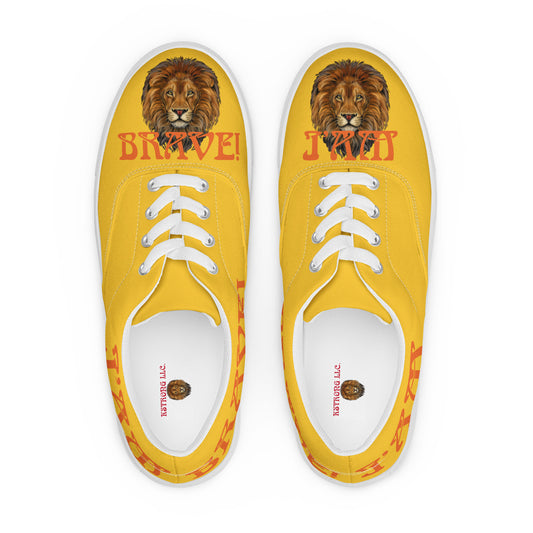 “I’AM BRAVE!”Yellow Women’s Lace-Up Canvas Shoes W/Orange Font