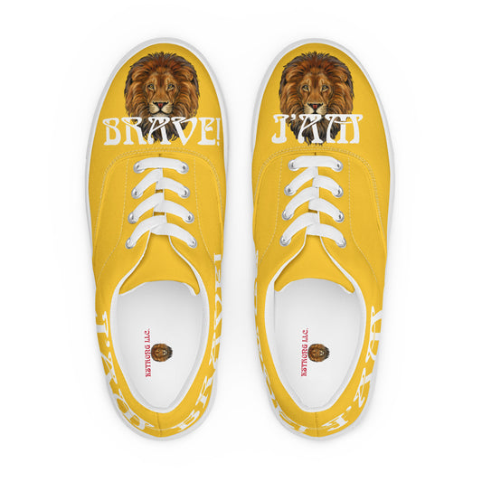 “I’AM BRAVE!” Yellow Women’s Lace-Up Canvas Shoes W/White Font