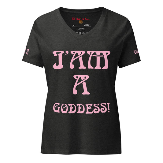 “I’AM A GODDESS!”Women’s Relaxed V-Neck T-Shirt W/Cotton Candy Font