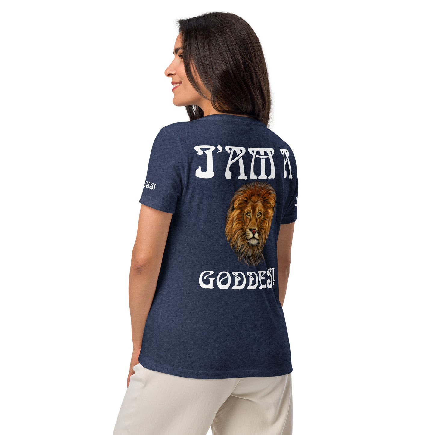 “I’AM A GODDESS!” Women’s Relaxed V-Neck T-Shirt W/White Font