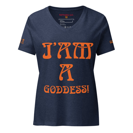 “I’AM A GODDESS!”Women’s Relaxed V-Neck T-Shirt W/Orange Font