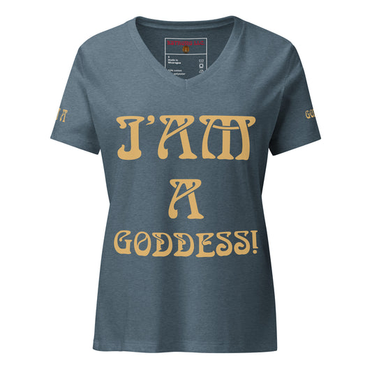 “I’AM A GODDESS!”Women’s Relaxed V-Neck T-Shirt W/Fawn Font