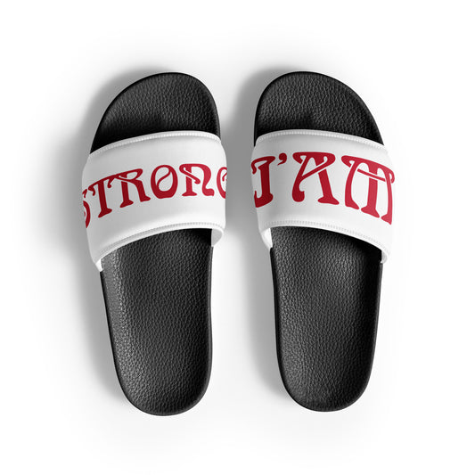 “I’AM STRONG!” White Women's Slides W/Red Font