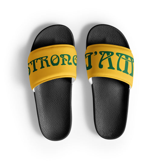 “I’AM STRONG!” Yellow Women's Slides W/Green Font