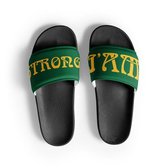 “I’AM STRONG!” Green Women's Slides W/Yellow Font