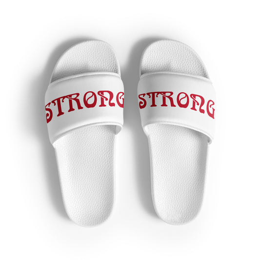 “STRONG” White Women's Slides W/Red Font