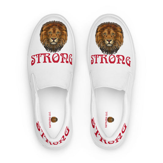“STRONG”White Women’s Slip-On Canvas Shoes W/Red Font