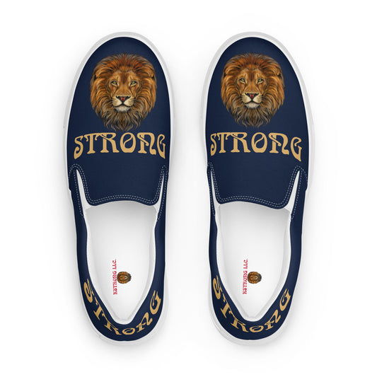 “STRONG” Navy Women’s Slip-On Canvas Shoes W/Fawn Font